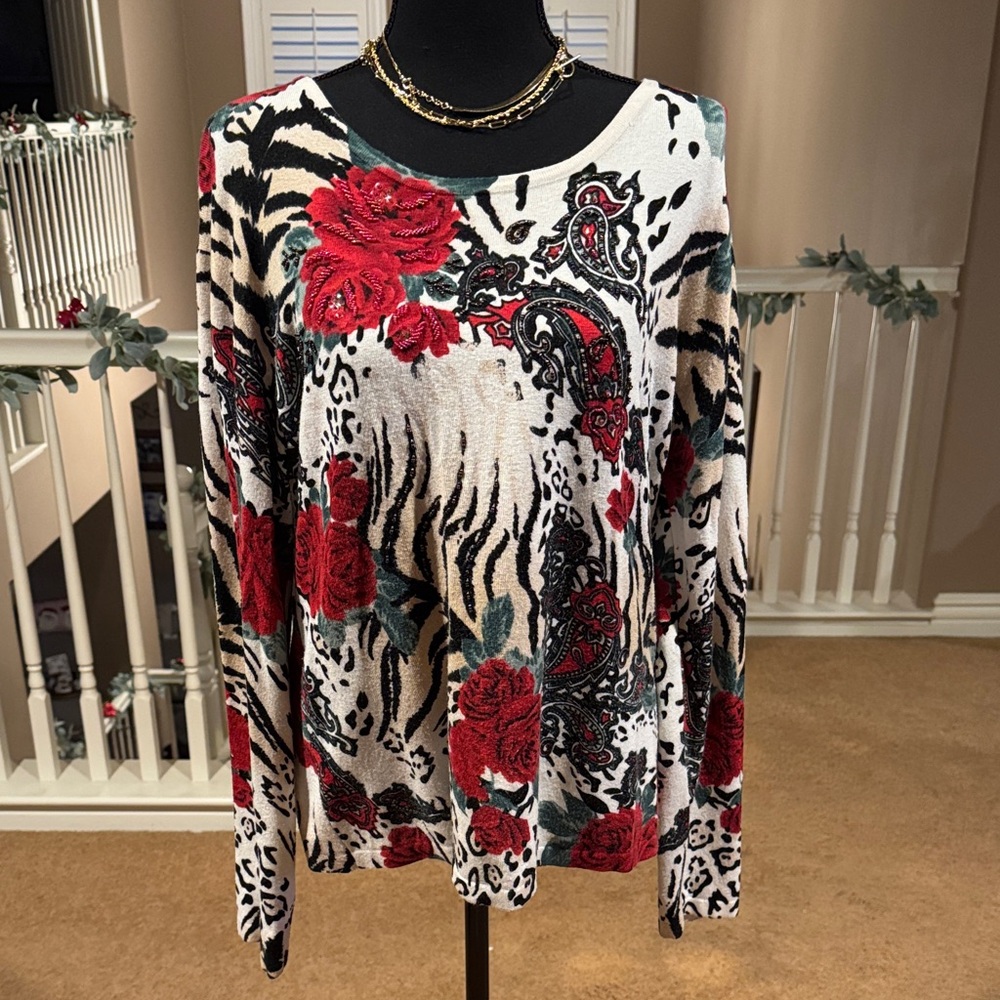 Chic Pierri Floral and Animal Print Long Sleeve Top